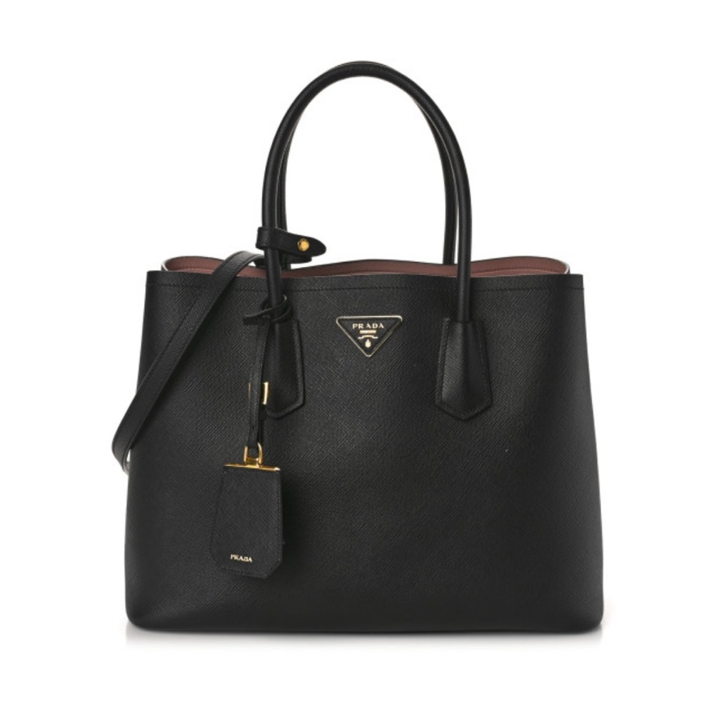Prada Saffiano Cuir Large Double Bag Black Mughetto